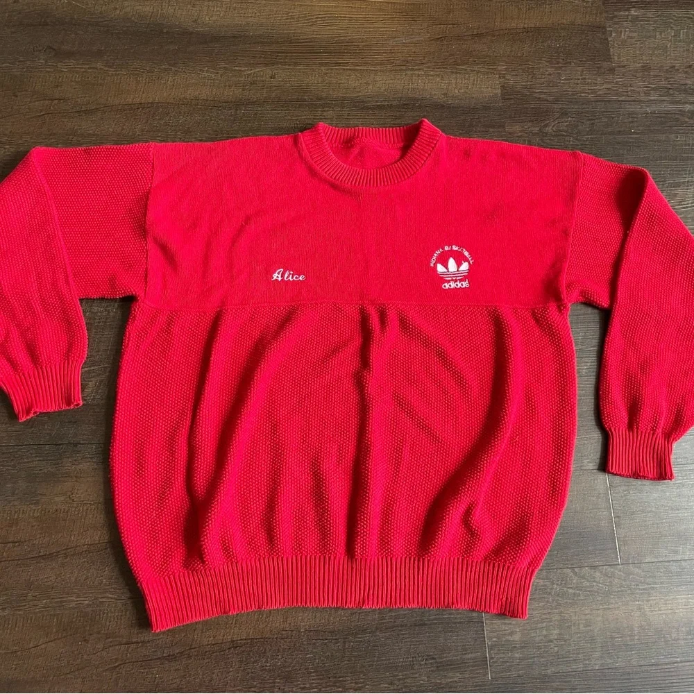 adidas Red Crewneck Sweater with Trefoil Logo
